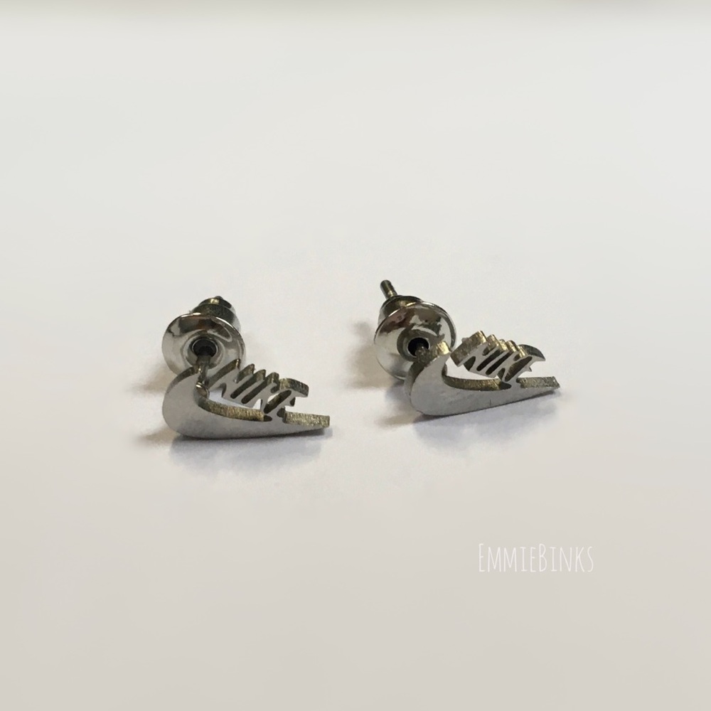 New NIKE Swoosh Stainless Steel Laser Earrings / Minimalist Nike Cutout Set - Picture 7 of 16